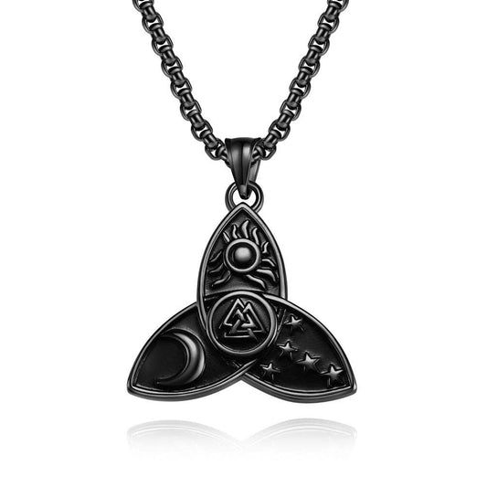 Sun Star Moon Valknut Stainless Steel Necklace - MJ/MNP