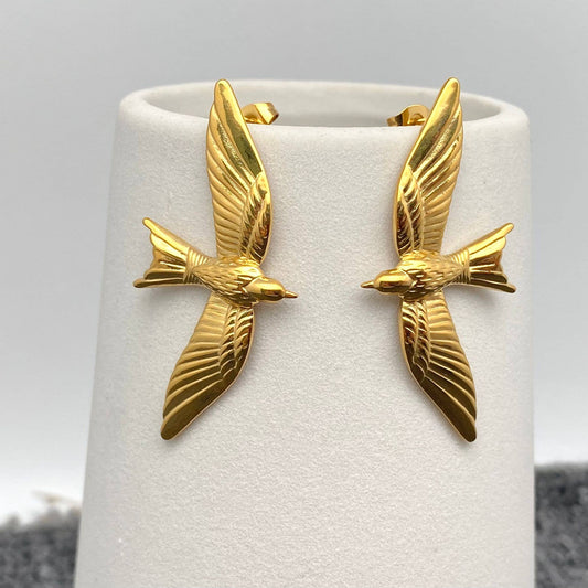 Sparrows - 18K Gold Plated Steel Flying Bird Stud Earrings