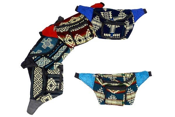 Large Tribal Striped Ecuadorian 2 Zipper Fanny Pack
