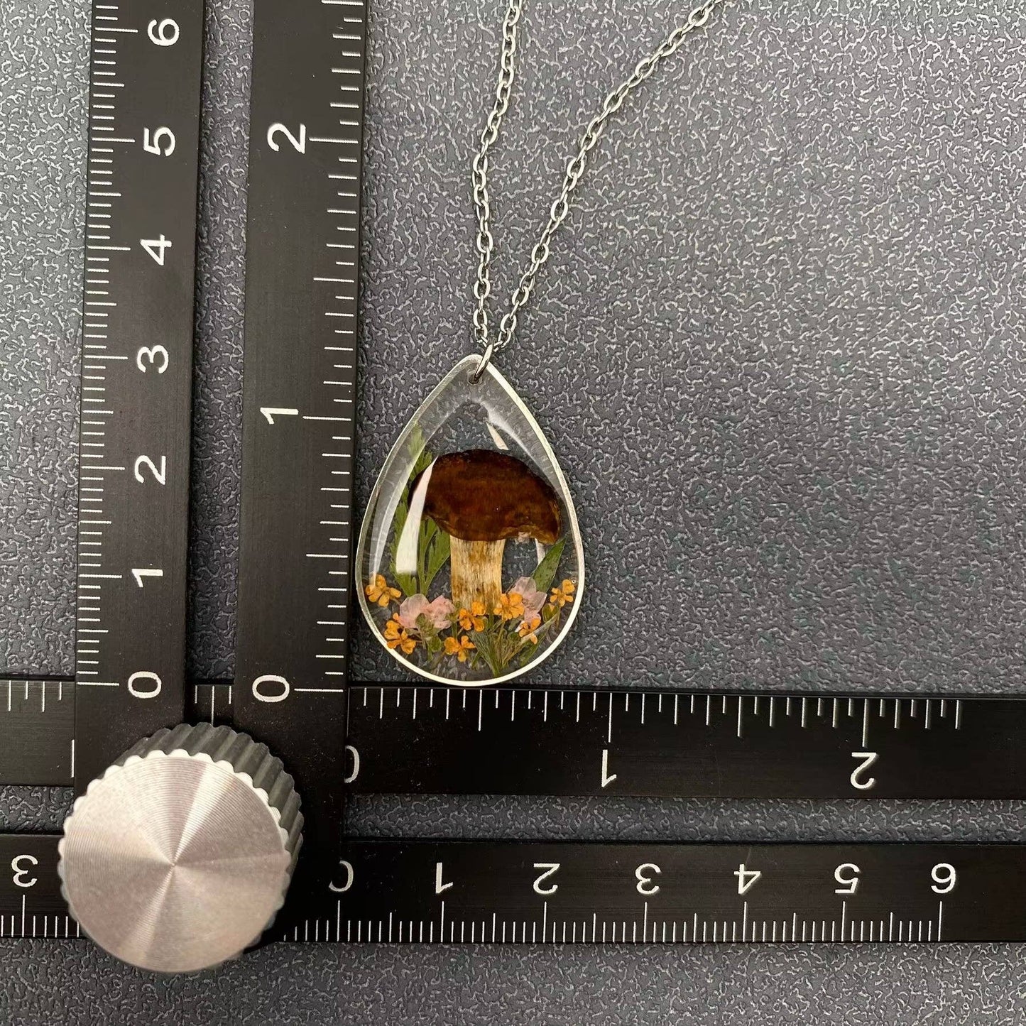 Dried Flower Mushroom Drop Charm Necklace