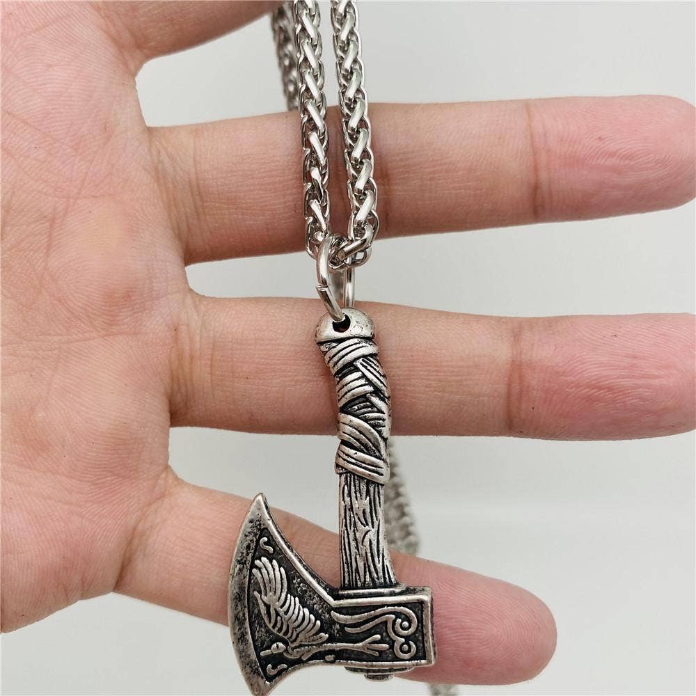 Men's Raven Double Sided Axe Pendant Necklace
