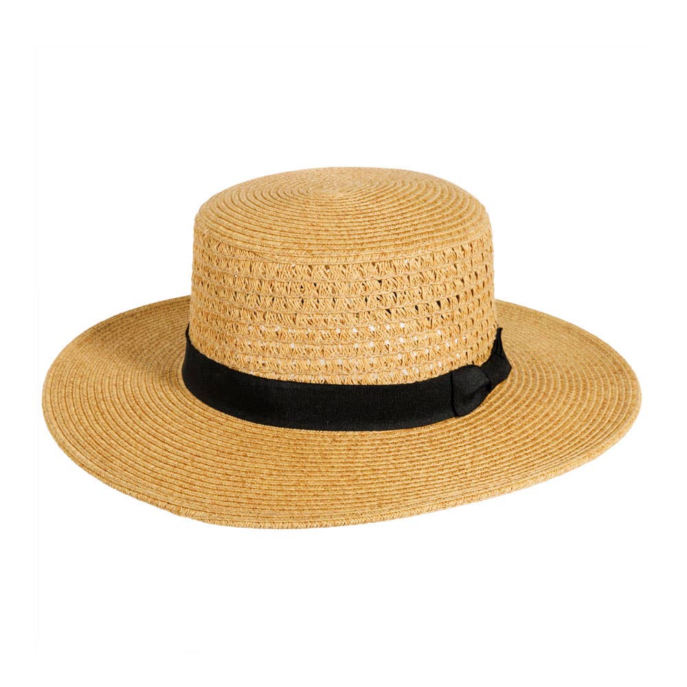Sewn Paper Braid Boater Sun Hat - Style Rialto