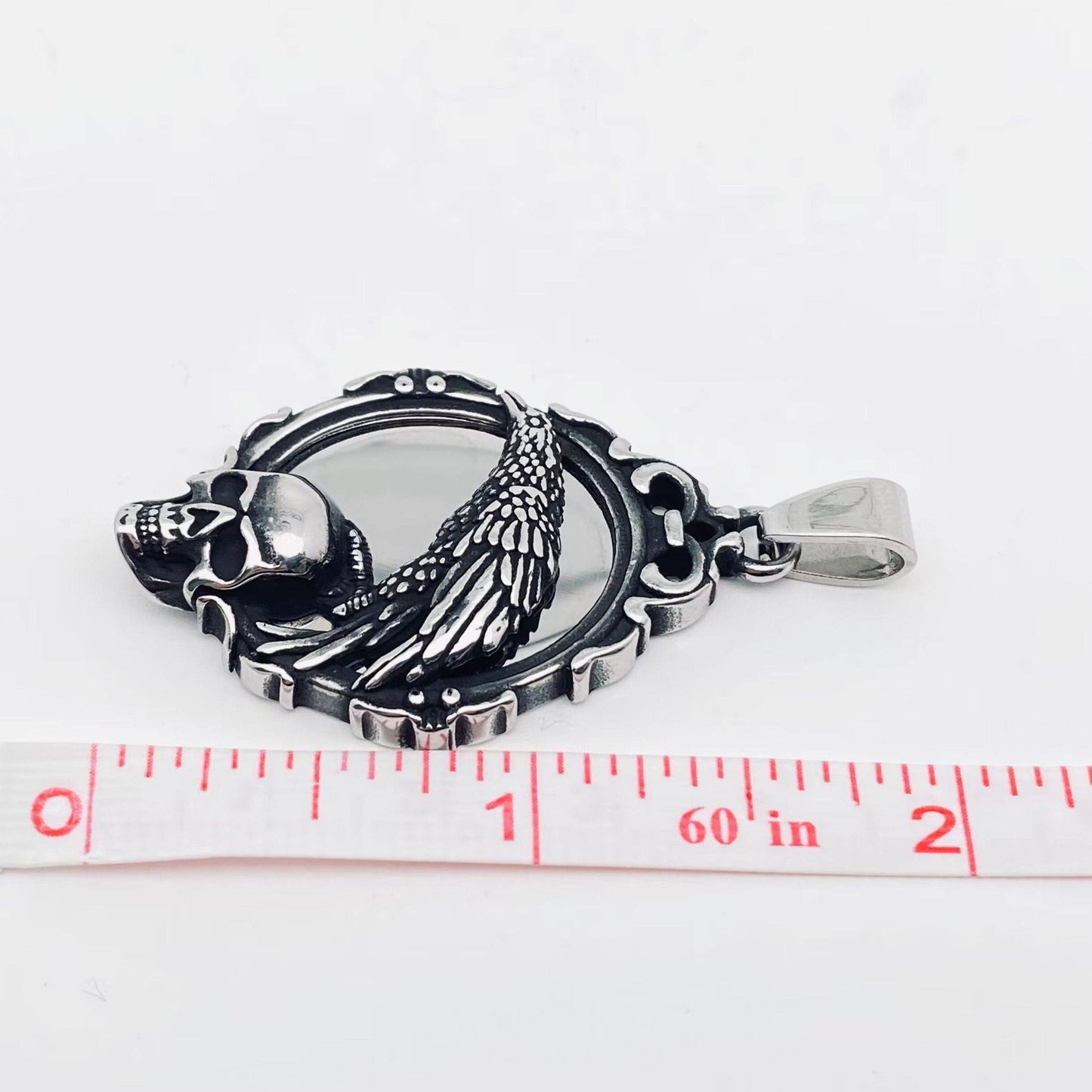 Magic Mirror Crow Standing on Skull Steel Charm