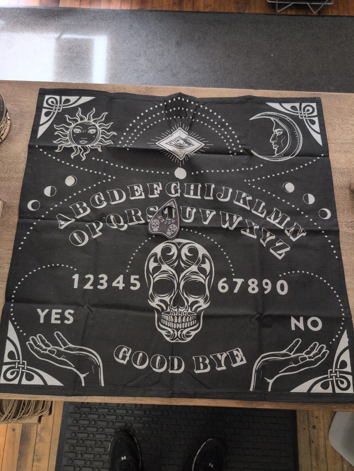 Ouija Spirit Board Black Mat with Planchette
