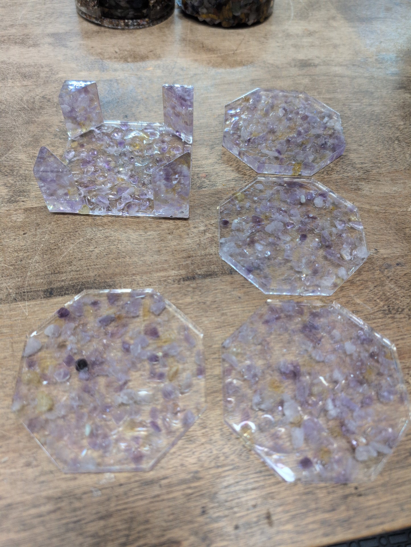 Epoxy Resin and Tumbled Stone Coaster Sets