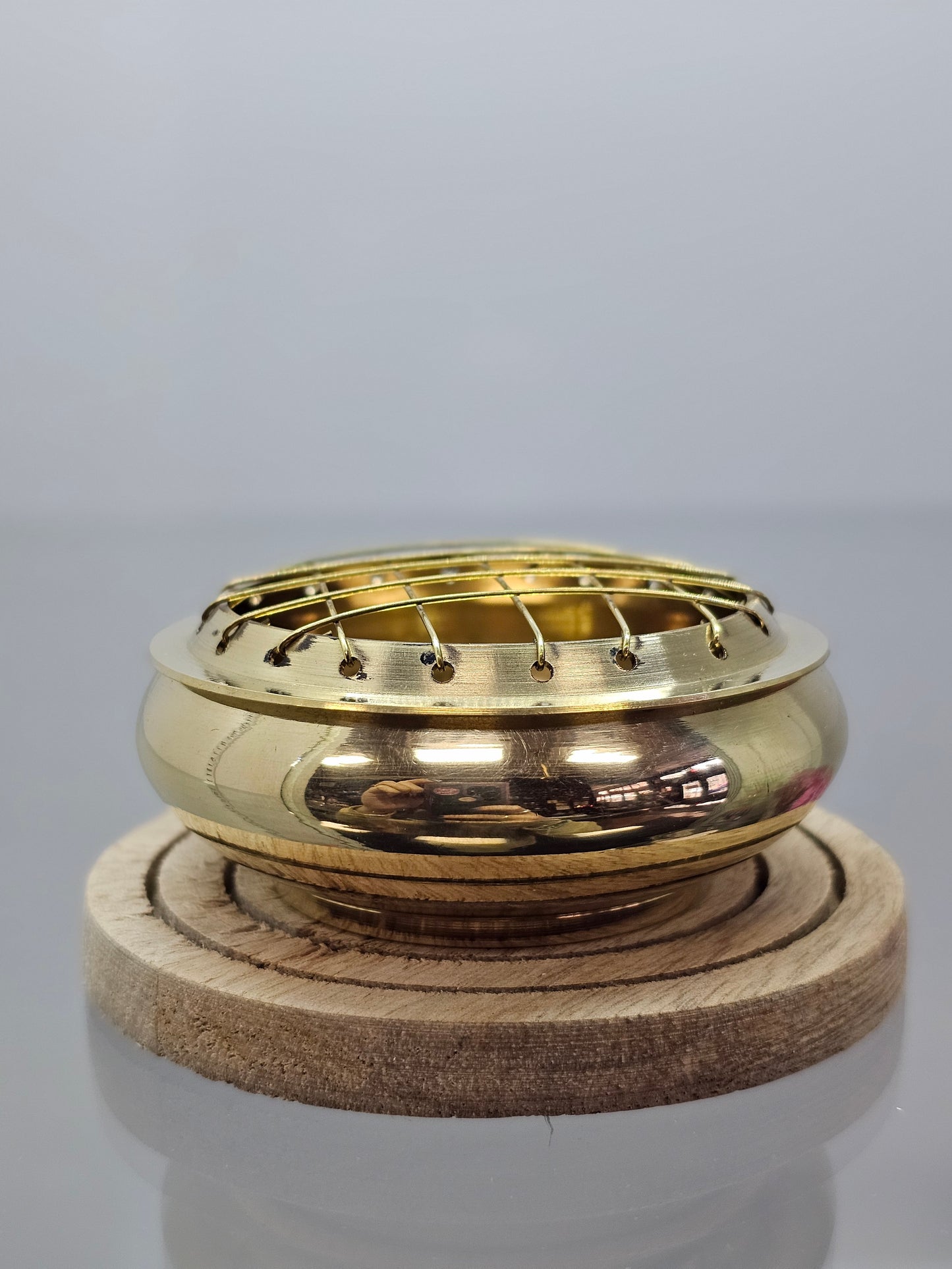 Brass Charcoal Burner with Wooden Plate