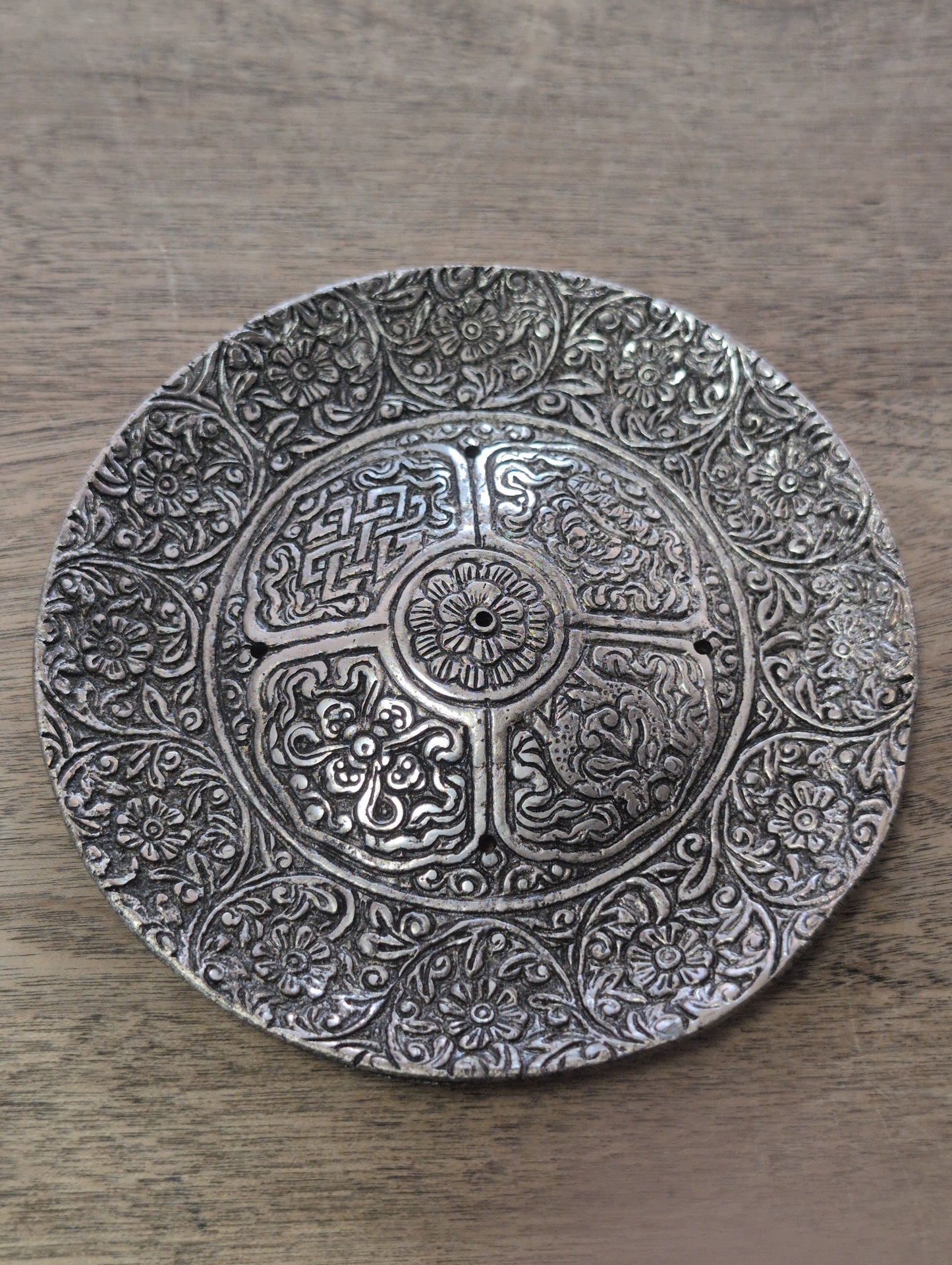 Round Tibetan Aluminum Metal Incense Burner