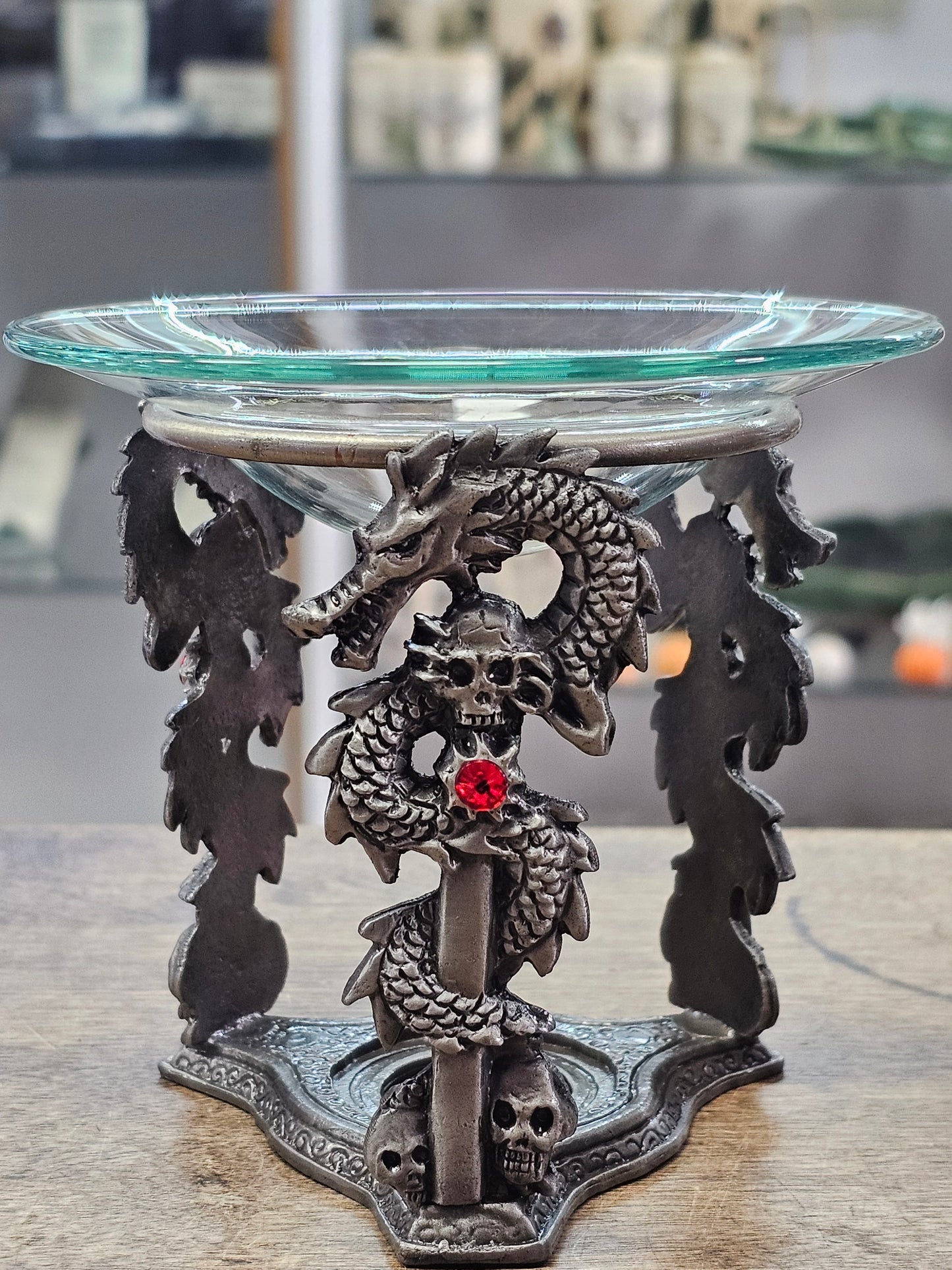 Candle Holders - Heavy Gauge 4" Pewter Ornamental With Glass - Essential Oil Diffuser