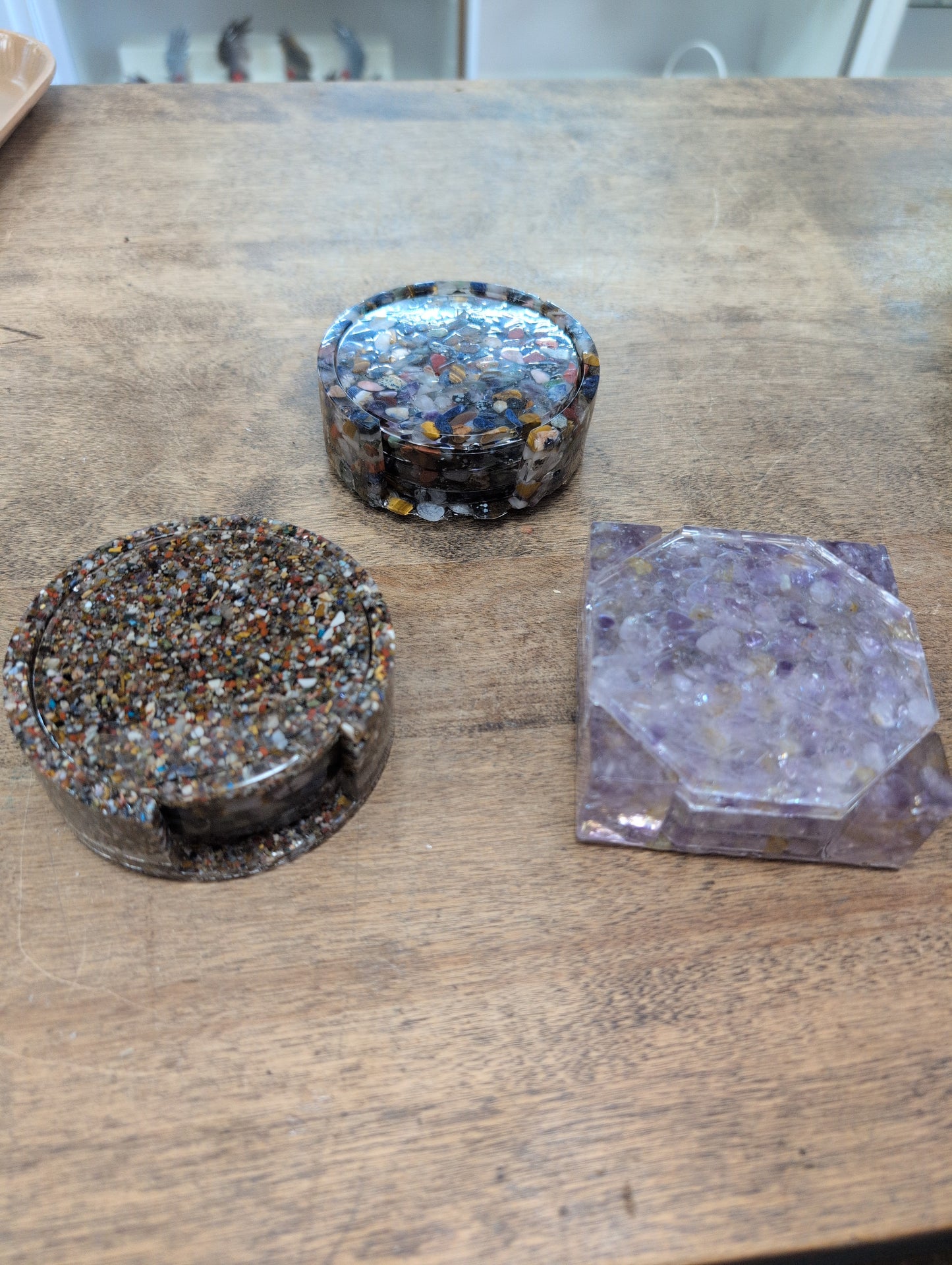 Epoxy Resin and Tumbled Stone Coaster Sets