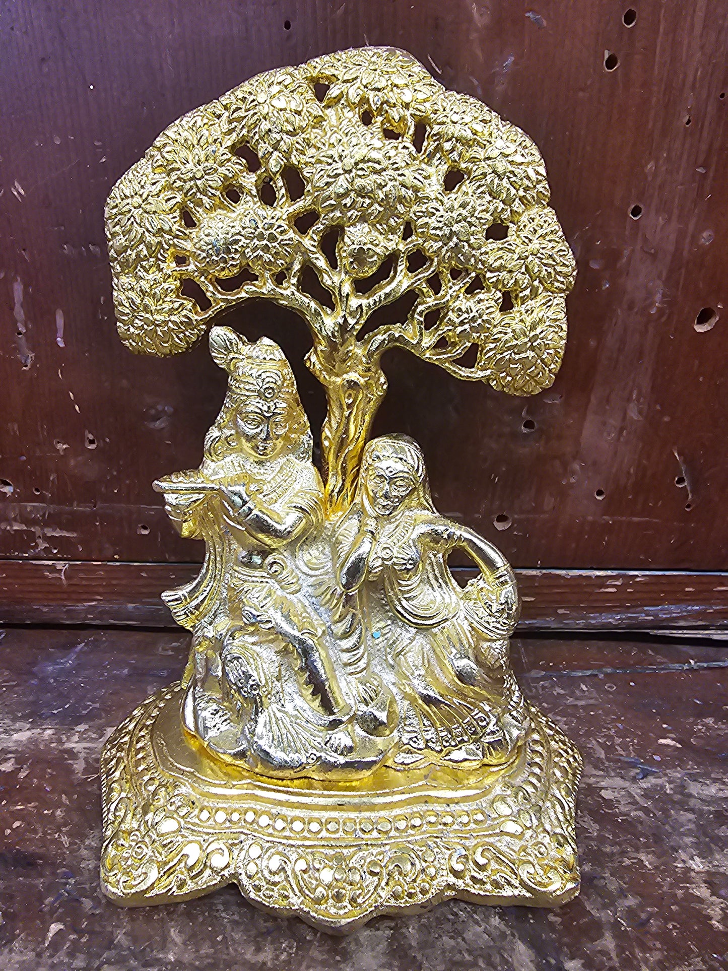 Krishna Radha Golden Color Statue 7"
