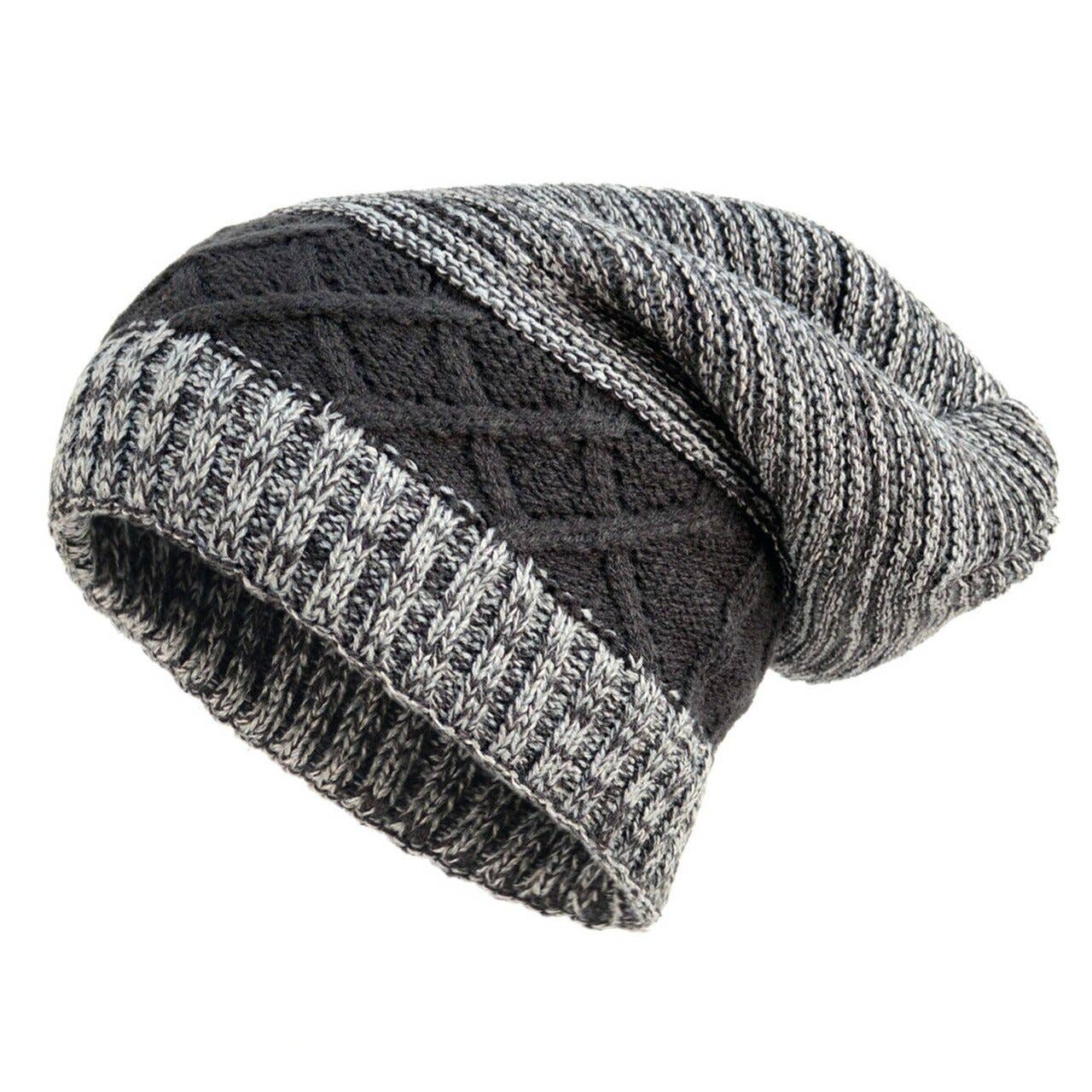 Slouchy Oversized Baggy Lined Gray Band Winter Beanie Hat