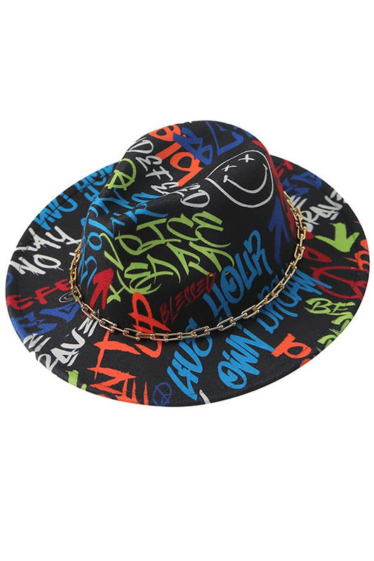 Hippie Graffiti Art Standard Brim Felt Fedora Rancher Hat