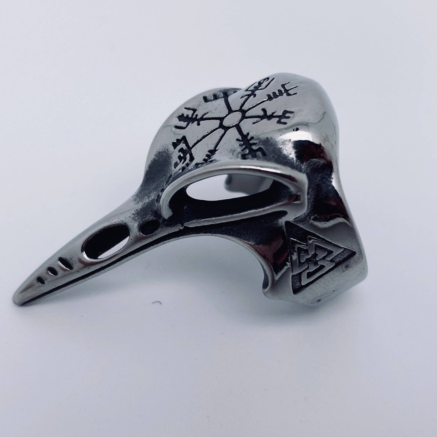 Viking Stainless Steel Men's Crow Head Ring - MJ/MR