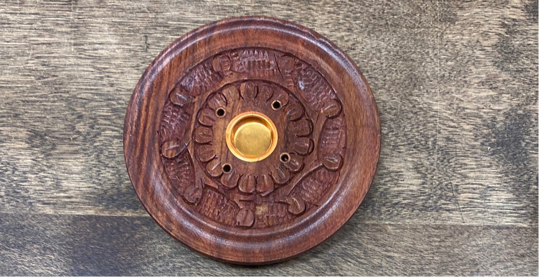 Wooden Circle 4in Incense Burner Tray cones or sticks