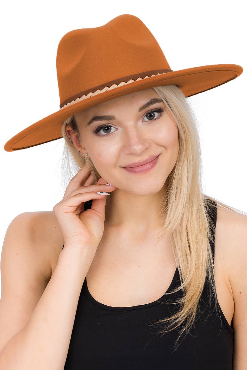 Faux Suede Leather Band Wide Brim Rancher Hat