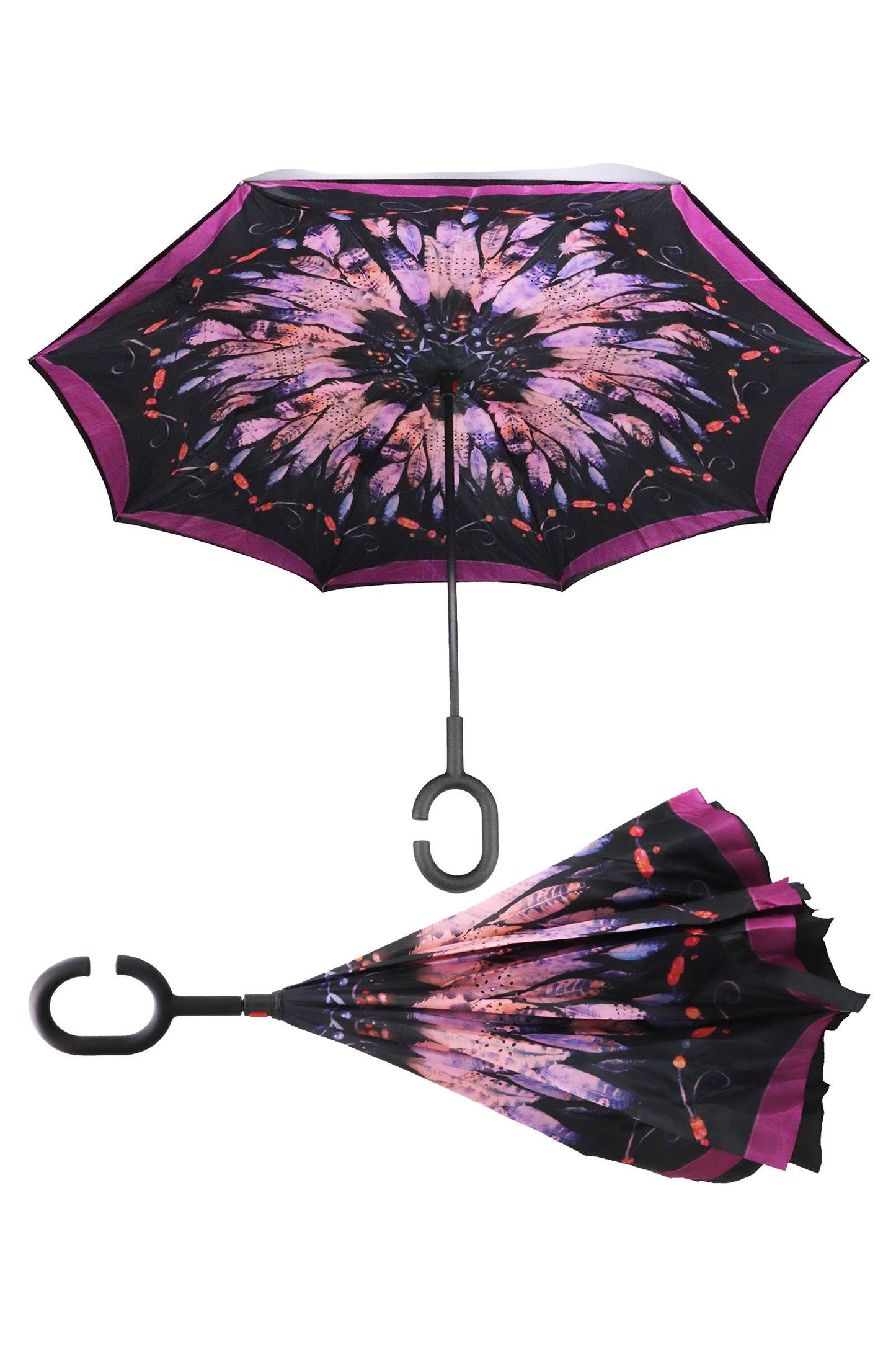 Reverse Manual Inside-out Open-fold Double Canopy Umbrella