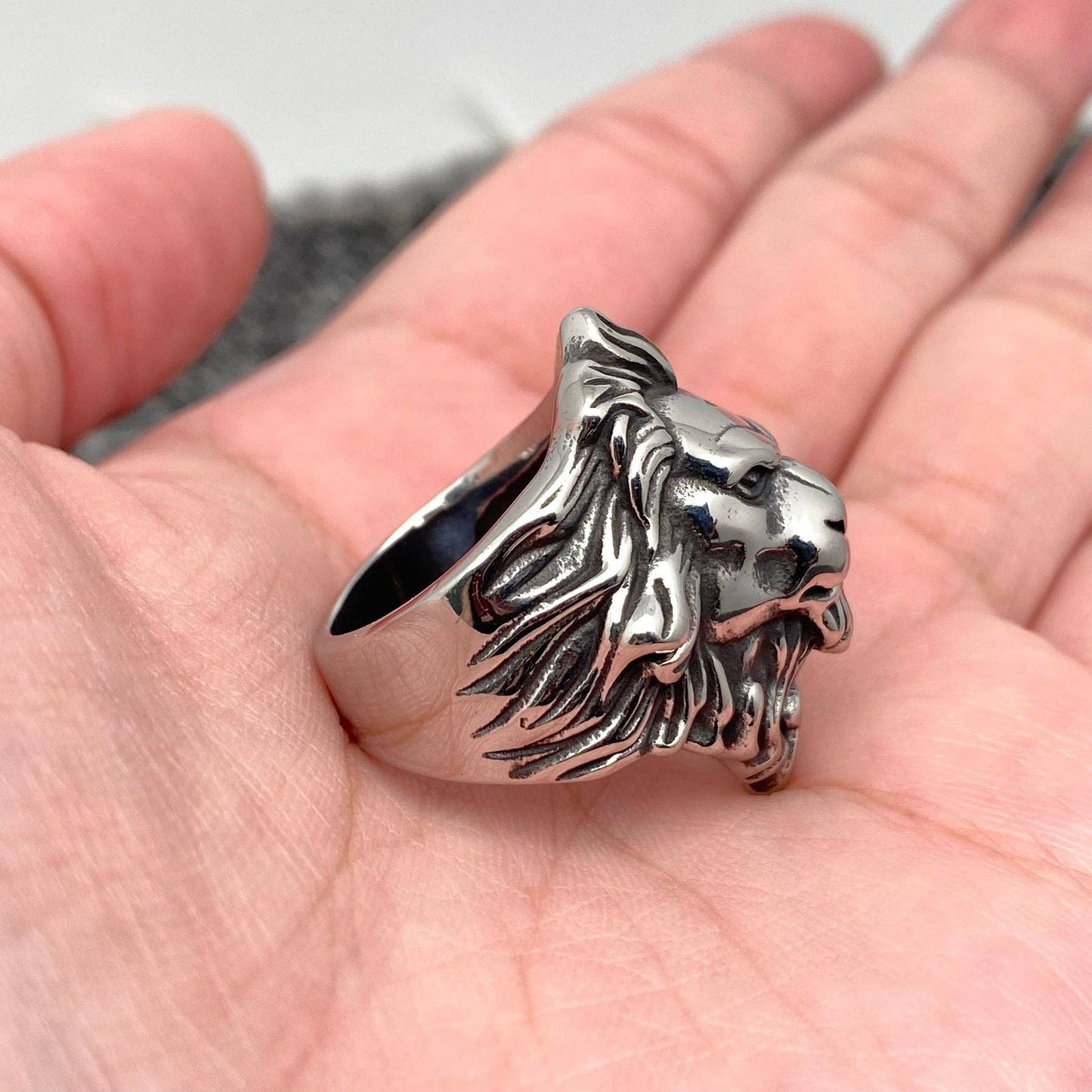 Stainless Steel Lion Head Ring