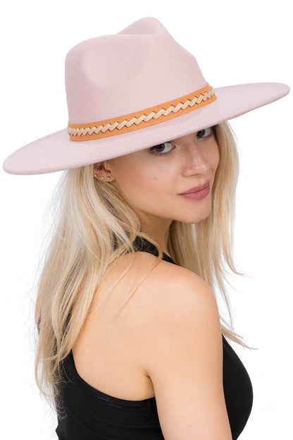 Faux Suede Leather Band Faux Wool Rancher Hat