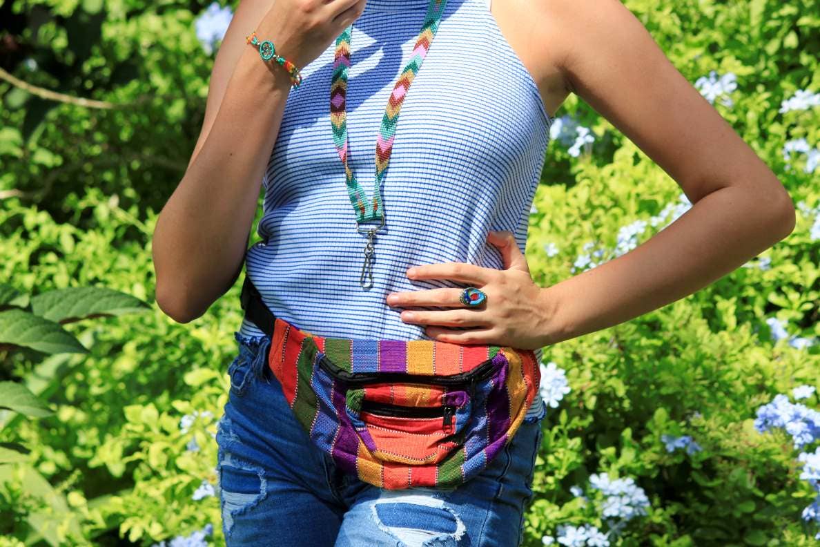 Woven Striped Guatemalan 3 Zipper Fanny Pack