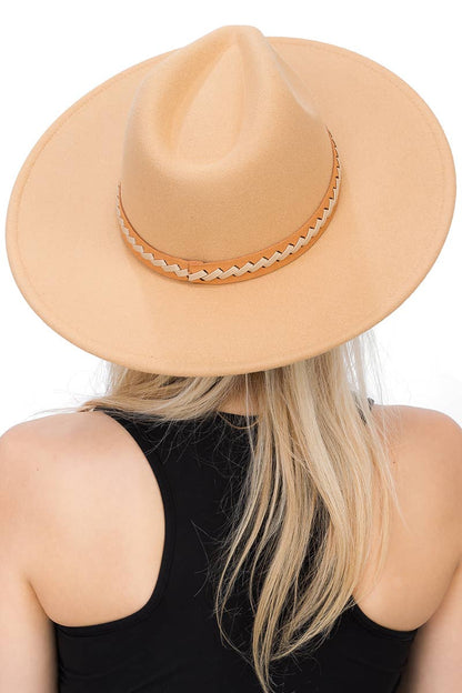 Faux Suede Leather Band Faux Wool Rancher Hat