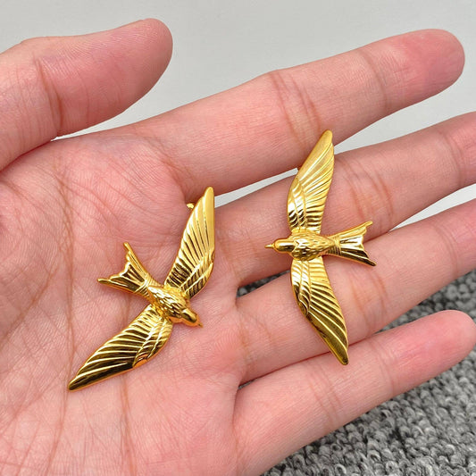 Sparrows - 18K Gold Plated Steel Flying Bird Stud Earrings