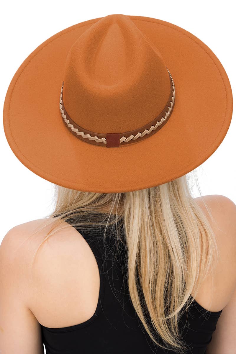 Faux Suede Leather Band Wide Brim Rancher Hat