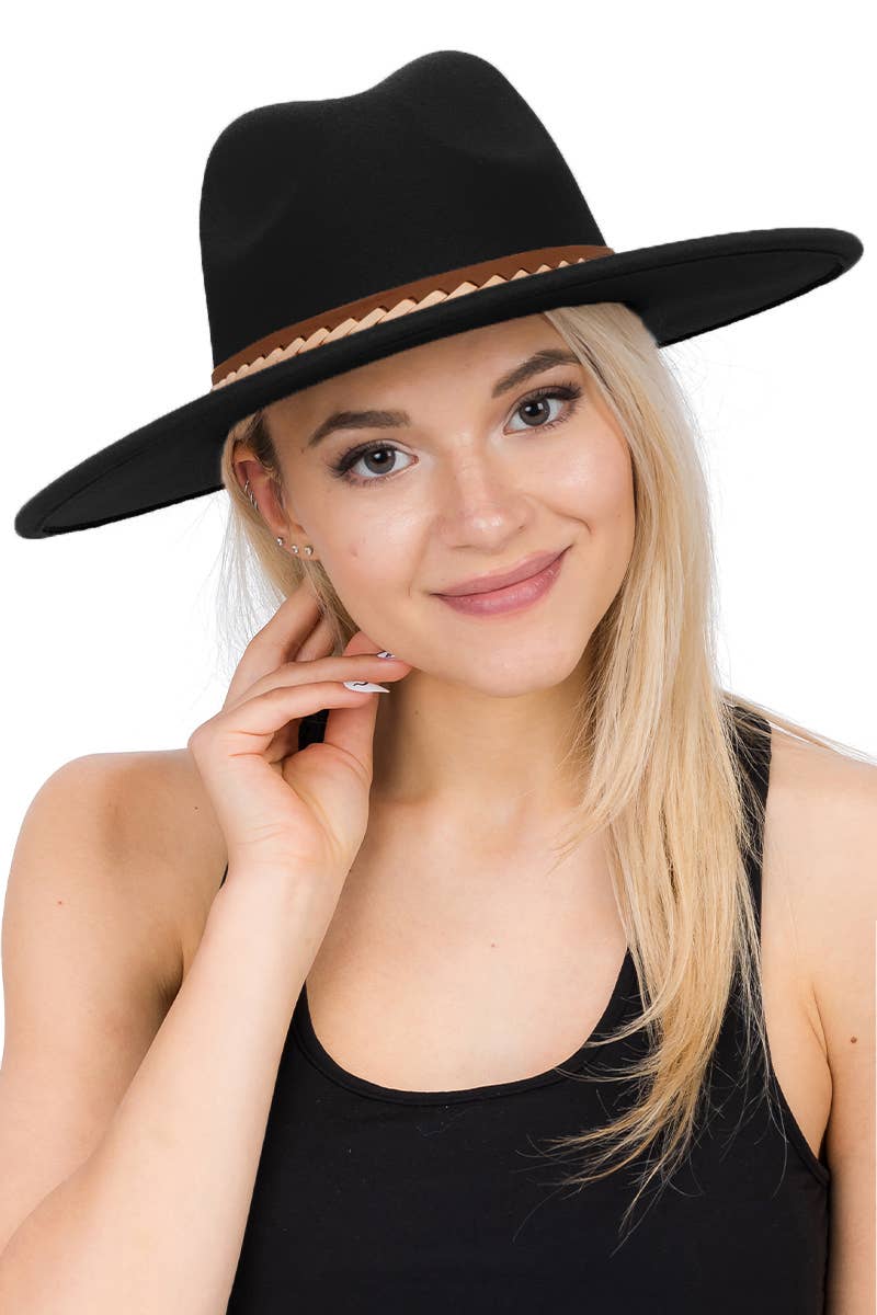 Faux Suede Leather Band Wide Brim Rancher Hat