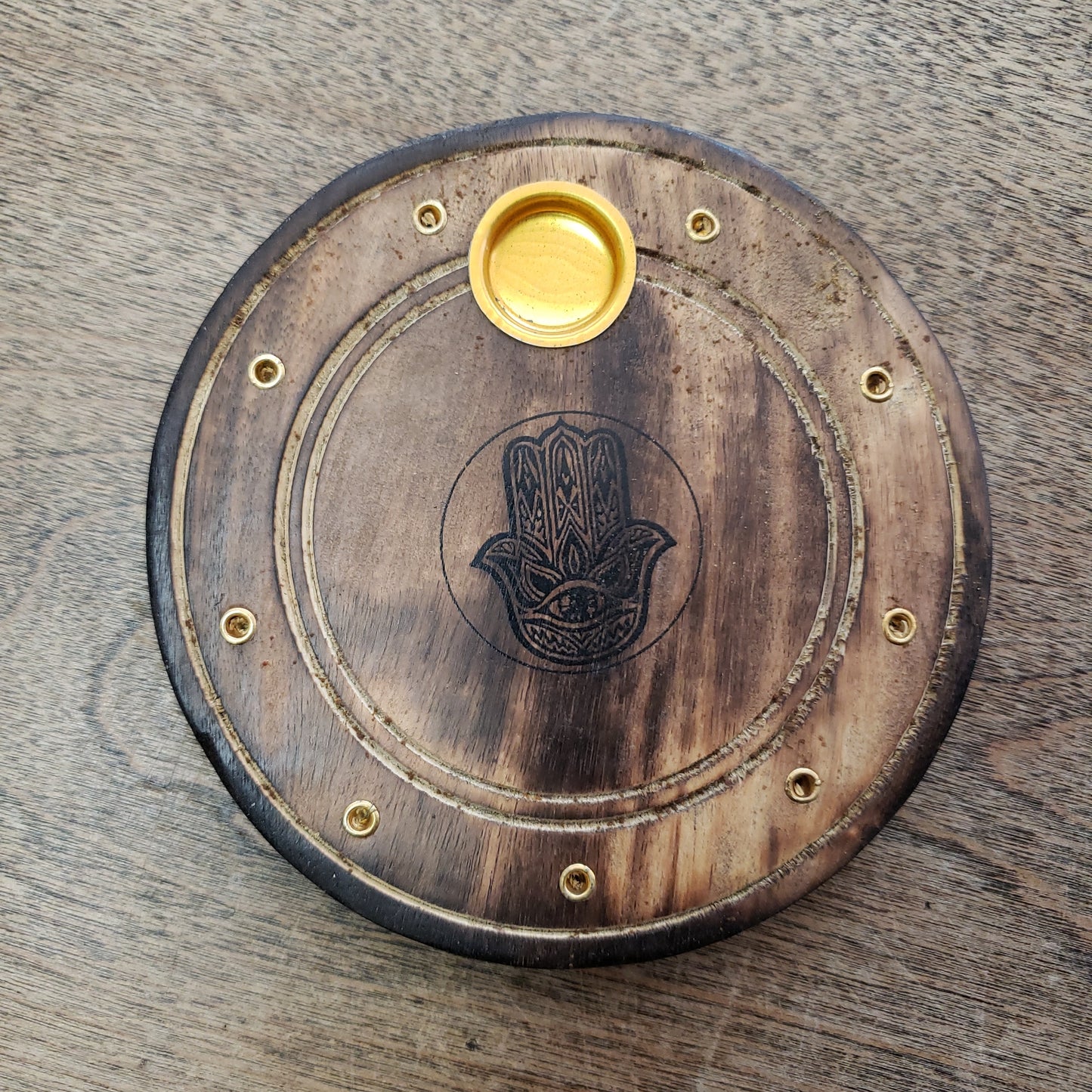 Wooden Circle 4in Incense Burner Tray cones or sticks