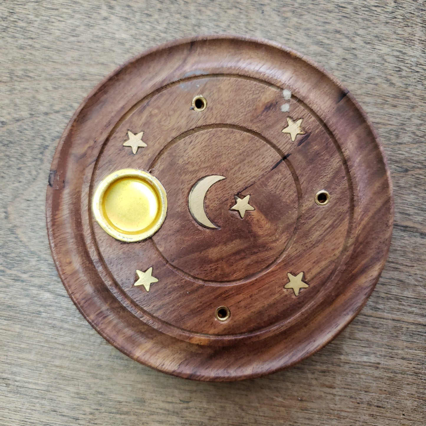 Wooden Circle 4in Incense Burner Tray cones or sticks