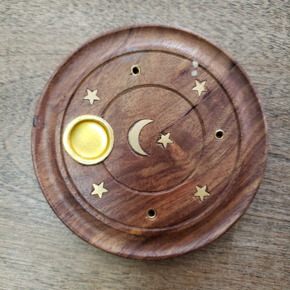 Wooden Circle 4in Incense Burner Tray cones or sticks