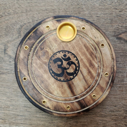 Wooden Circle 4in Incense Burner Tray cones or sticks