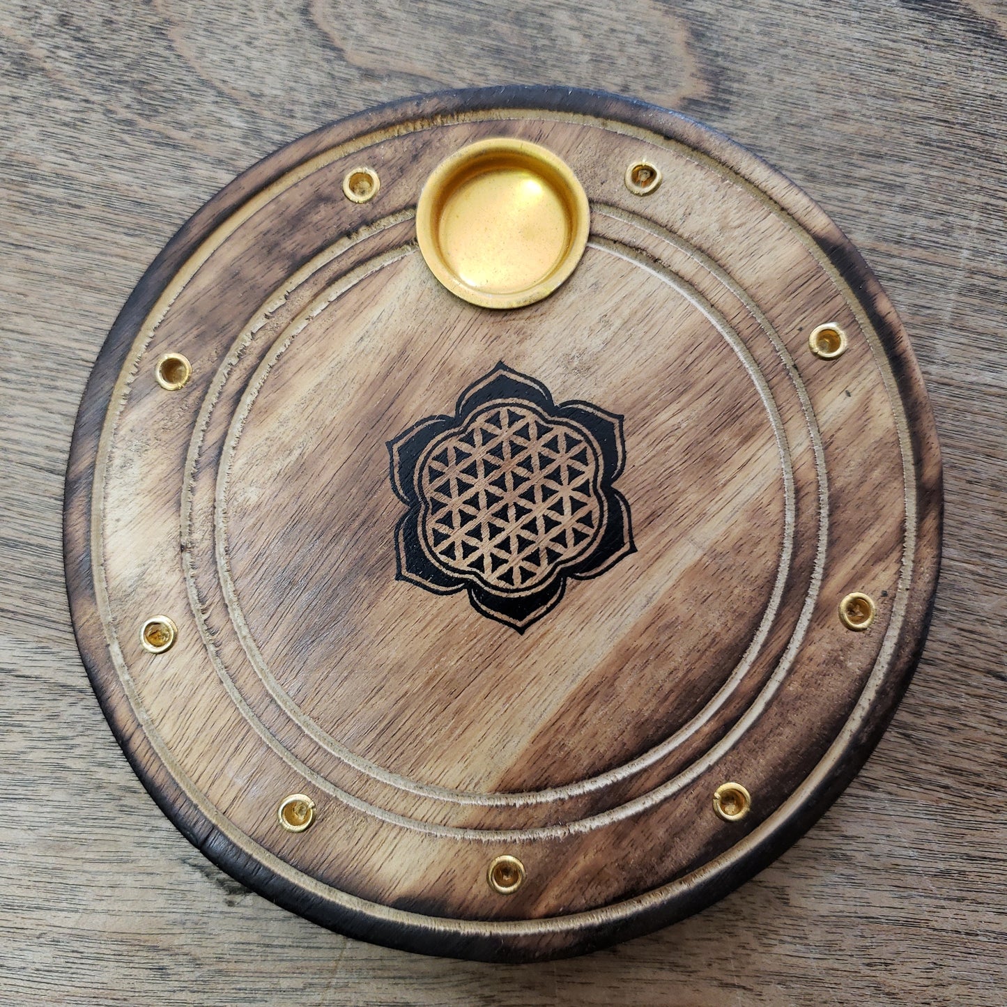 Wooden Circle 4in Incense Burner Tray cones or sticks