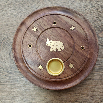 Wooden Circle 4in Incense Burner Tray cones or sticks