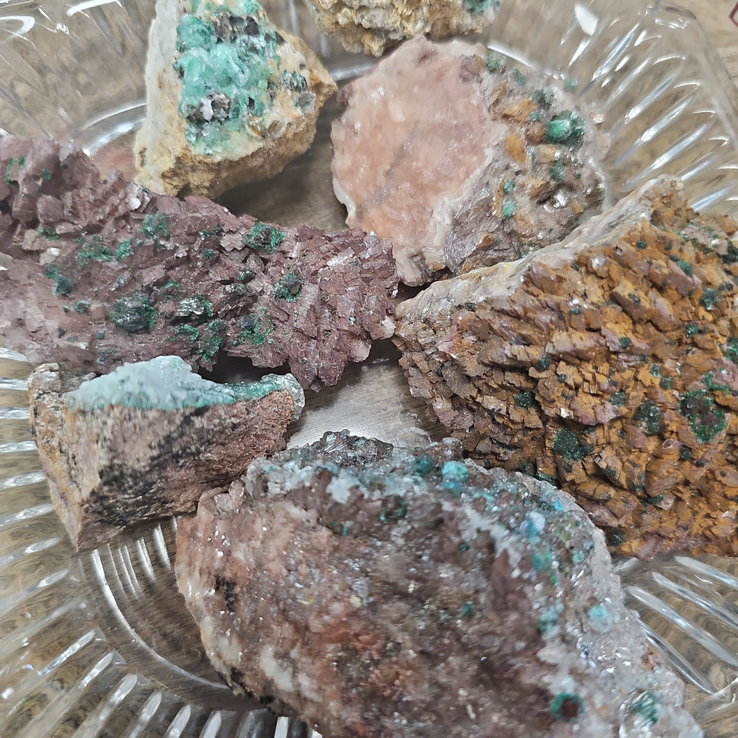 Malachite, Azurite, Calcite, and Smithsonite on Dolomite