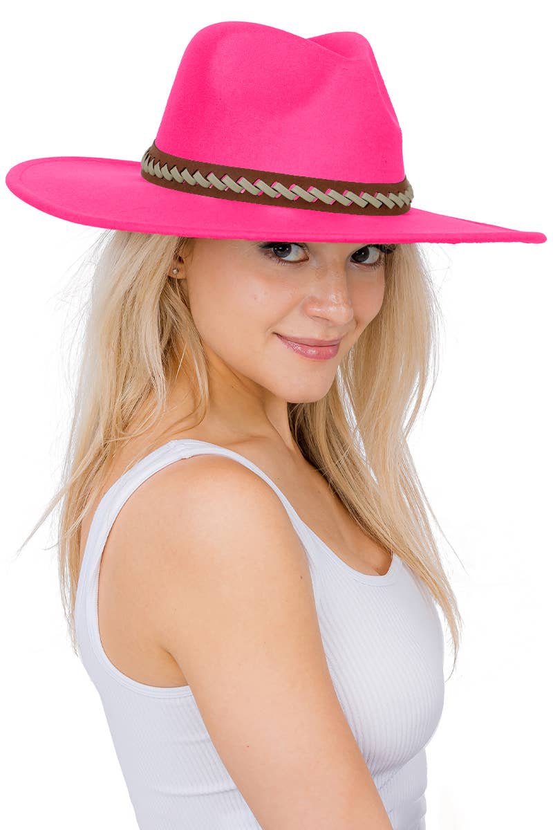 Faux Suede Leather Band Wide Brim Rancher Hat