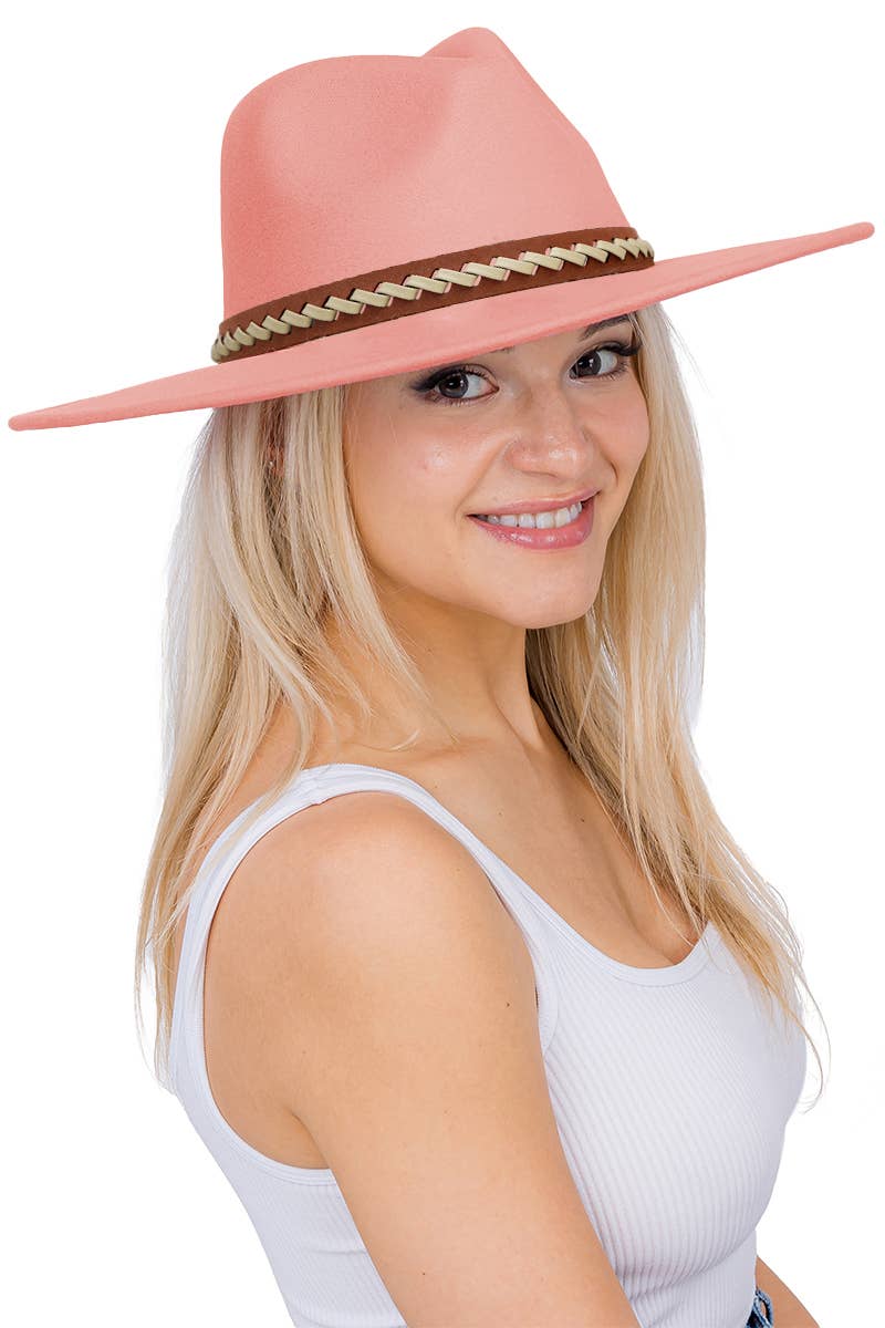 Faux Suede Leather Band Wide Brim Rancher Hat