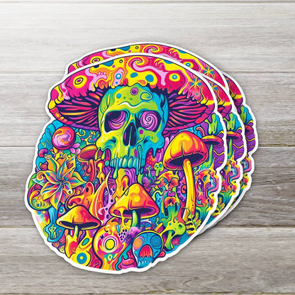 Bright Colorful Trippy Mushroom Skull Sticker