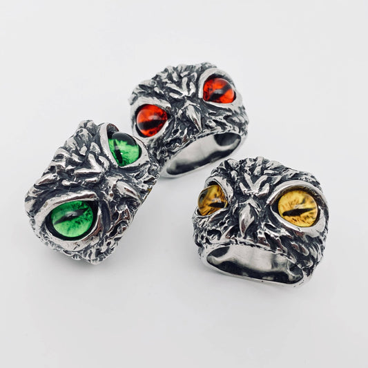 Retro Owl Devil's Eye Stainless Steel Men's Ring