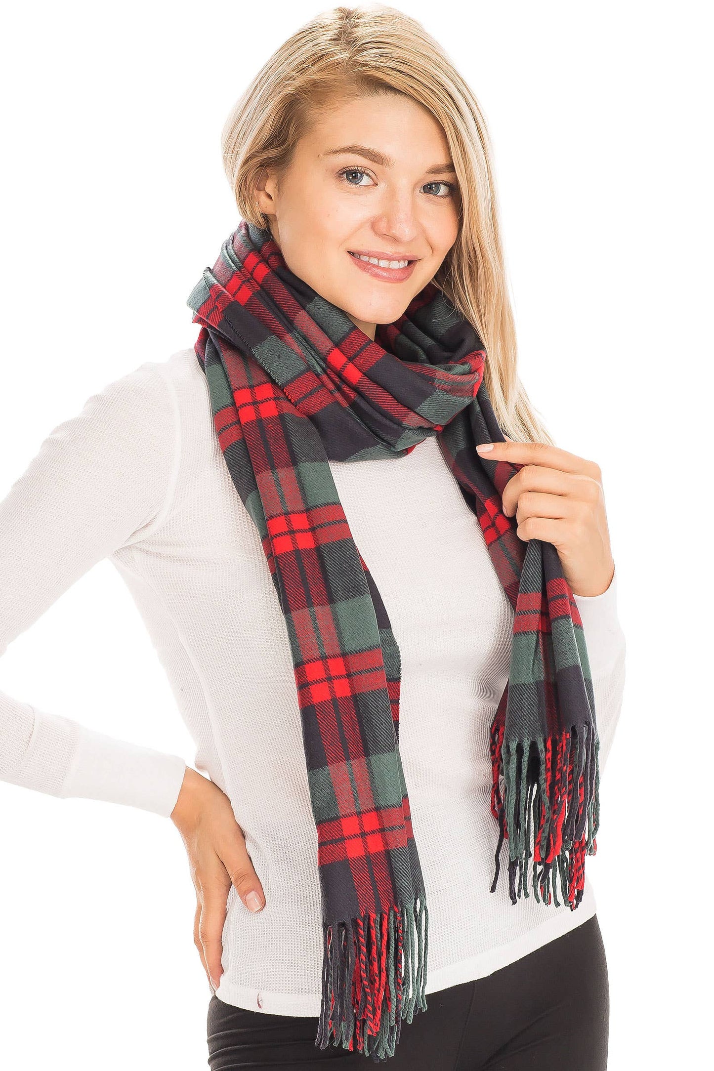 Madras Plaid Vegan Cashmere Oblong Wrap Scarf