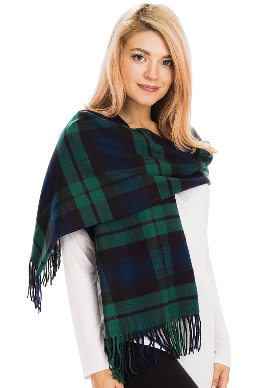 Madras Plaid Vegan Cashmere Oblong Wrap Scarf