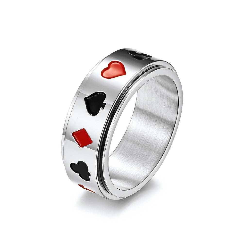 Poker Pattern Stainless Steel Rotatable Ring - MJ/MR