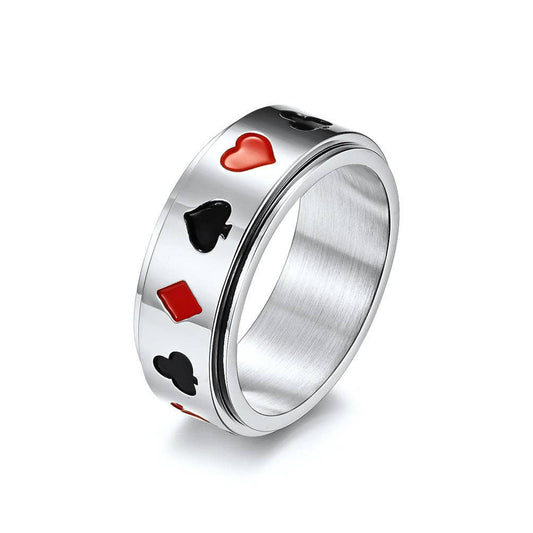 Poker Pattern Stainless Steel Rotatable Ring - MJ/MR