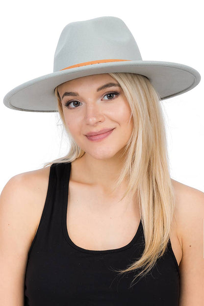Faux Suede Leather Band Faux Wool Rancher Hat
