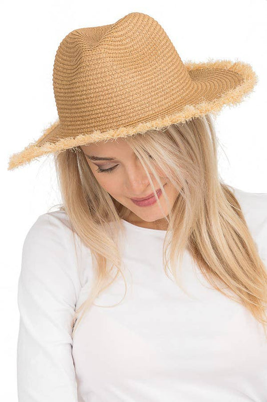 Toyo Straw Standard Frayed Brim Fedora Rancher Hat