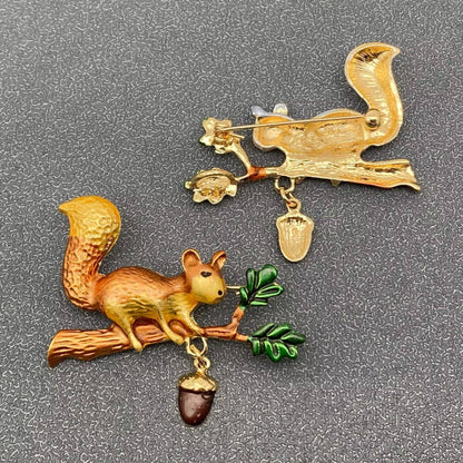 Enamel Squirrel Picking Nut Brooch