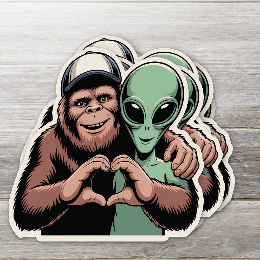 Bigfoot and Alien Love Sticker