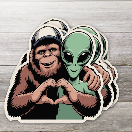 Bigfoot and Alien Love Sticker