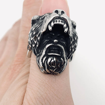Stainless Steel Viking Bear Man Ring - MJ/MR