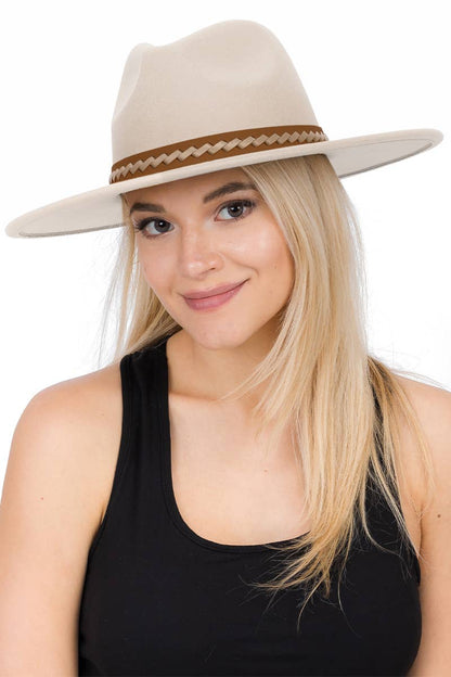 Faux Suede Leather Band Wide Brim Rancher Hat