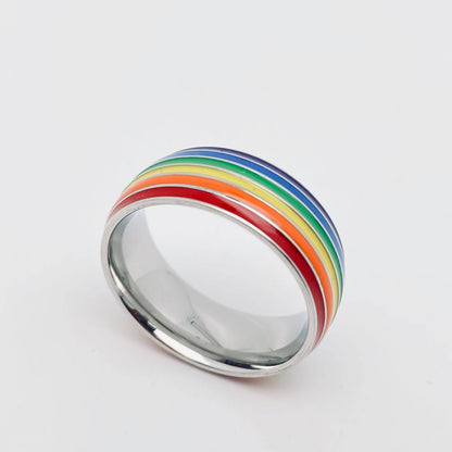 Rainbow Striped Stainless Steel Ring Men's Jewelry